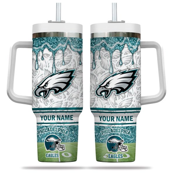 Philadelphia Eagles NFL Glitter Custom Stanley Quencher 30oz-40oz Stainless Steel Tumbler Hot And Cold Tumbler - Image 2