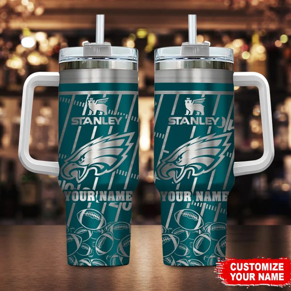 Philadelphia Eagles NFL Silver Custom Stanley Quencher 30oz-40oz Stainless Steel Tumbler Hot And Cold Tumbler