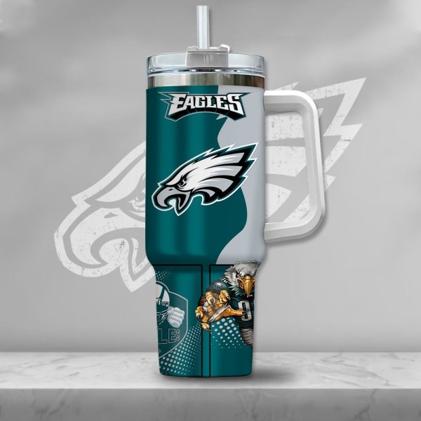 NFL Philadelphia Eagles Gangster Skeleton Custom Stanley Quencher 30oz-40oz Stainless Steel Tumbler Hot And Cold Tumbler - Image 2