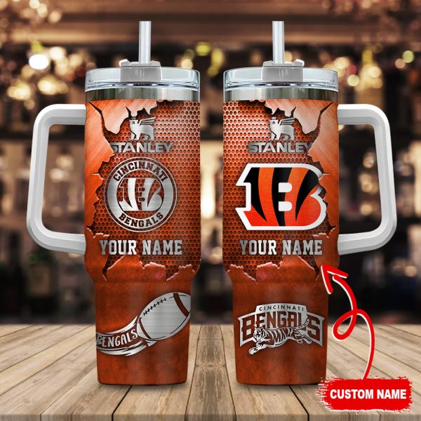 Cincinnati Bengals NFL Metal Style Custom Stanley Quencher 30oz-40oz Stainless Steel Tumbler Hot And Cold Tumbler
