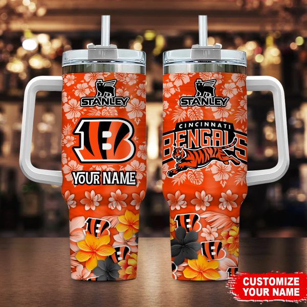 Cincinnati Bengals NFL Tropical Floral Custom Stanley Quencher 30oz-40oz Stainless Steel