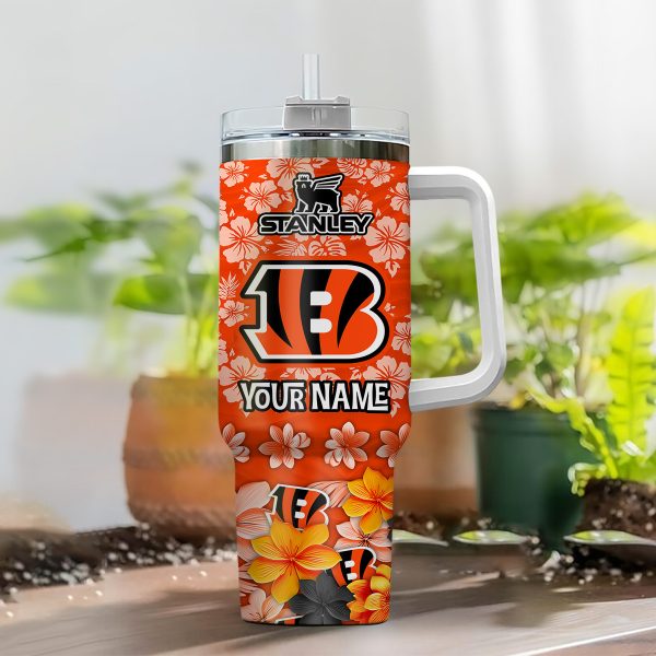Cincinnati Bengals NFL Tropical Floral Custom Stanley Quencher 30oz-40oz Stainless Steel - Image 2