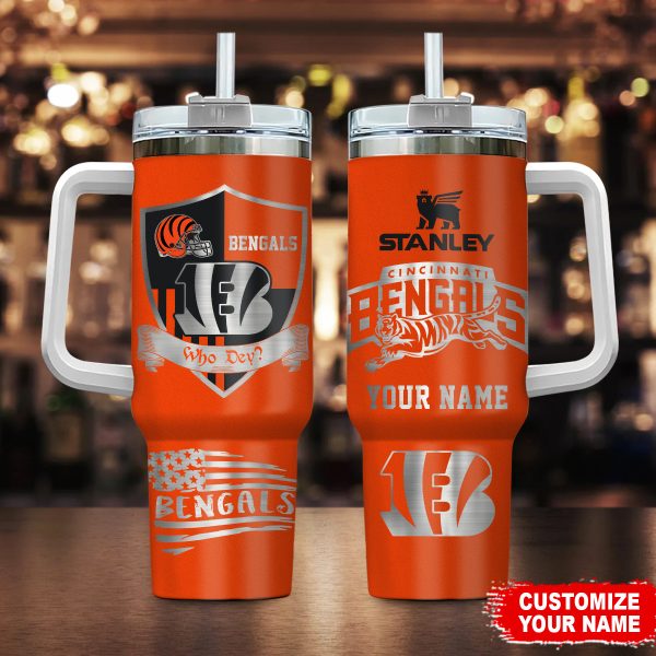 Cincinnati Bengals NFL Silver Logo Custom Stanley Quencher 30oz-40oz Stainless Steel Tumbler Hot And Cold Tumbler