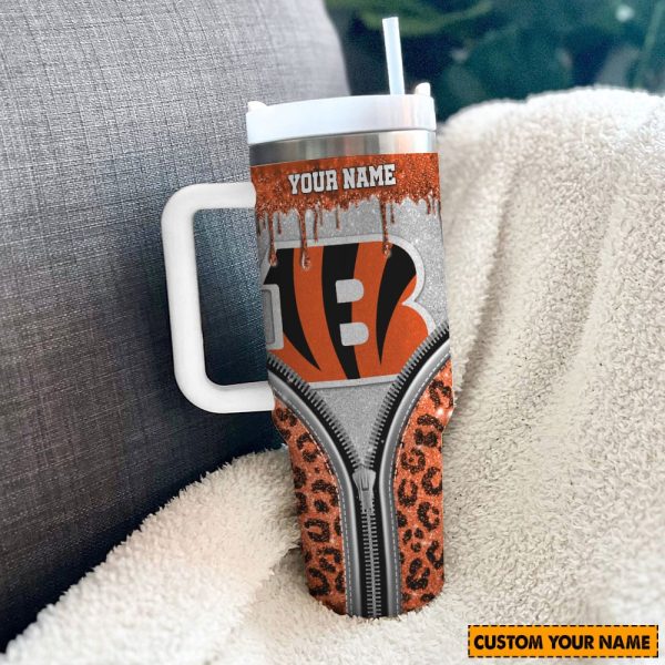 Cincinnati Bengals NFL Glitter Leopard Print Custom Stanley Quencher 30oz-40oz Stainless Steel Tumbler Hot And Cold Tumbler - Image 2