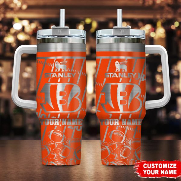 Cincinnati Bengals NFL Silver Custom Stanley Quencher 30oz-40oz Stainless Steel Tumbler Hot And Cold Tumbler