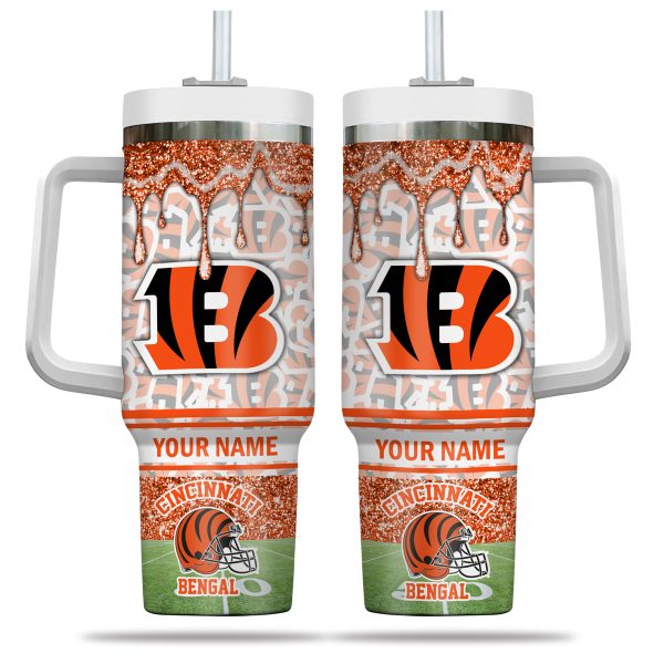 Cincinnati Bengals NFL Glitter Custom Stanley Quencher 30oz-40oz Stainless Steel Tumbler Hot And Cold Tumbler - Image 2