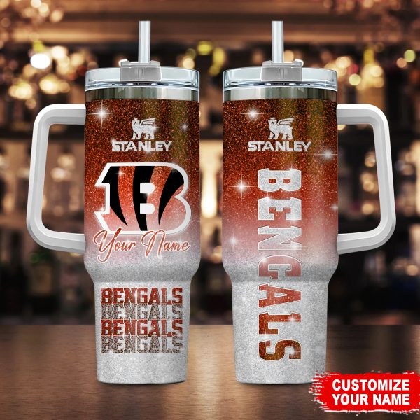 Cincinnati Bengals NFL Glitter Custom Stanley Quencher 30oz-40oz Stainless Steel Tumbler Hot And Cold Tumbler