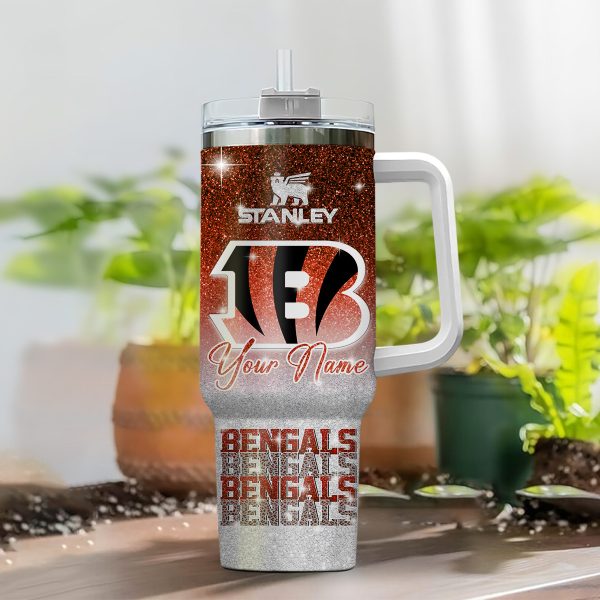 Cincinnati Bengals NFL Glitter Custom Stanley Quencher 30oz-40oz Stainless Steel Tumbler Hot And Cold Tumbler - Image 2