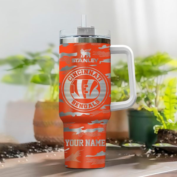 Cincinnati Bengals NFL Camo Pattern Custom Stanley Quencher 30oz-40oz Stainless Steel Tumbler Hot And Cold Tumbler - Image 2