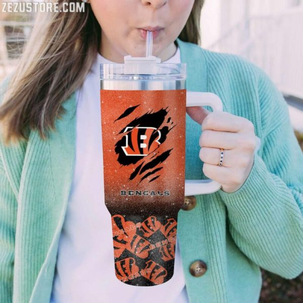 Cincinnati Bengals NFL Glitter Custom Stanley Quencher 30oz-40oz Stainless Steel Tumbler Hot And Cold Tumbler - Image 2