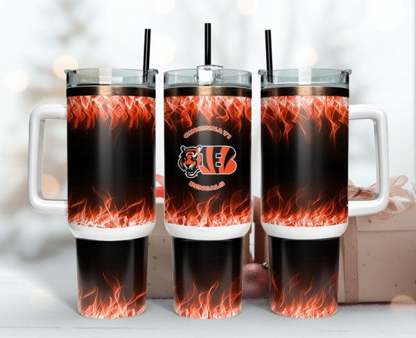 Cincinnati Bengals NFL Fire Effect Custom Stanley Quencher 30oz-40oz Stainless Steel Tumbler Hot And Cold Tumbler