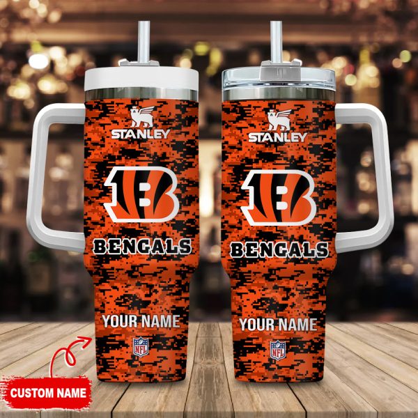 Cincinnati Bengals NFL Camouflage Custom Stanley Quencher 30oz-40oz Stainless Steel Tumbler Hot And Cold Tumbler