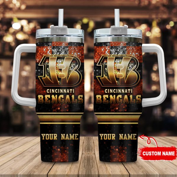 Cincinnati Bengals NFL Glitter Golden Logo Custom Stanley Quencher 30oz-40oz Stainless Steel Tumbler Hot And Cold Tumbler