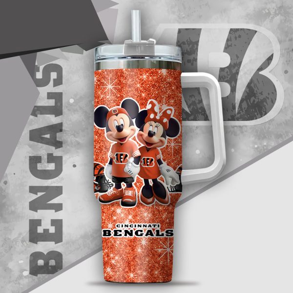 NFL Cincinnati Bengals Mickey And Minnie Couple Custom Stanley Quencher 30oz-40oz Stainless Steel Tumbler Hot And Cold Tumbler - Image 2