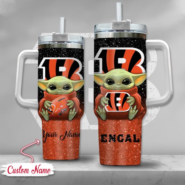 NFL Cincinnati Bengals Baby Yoda Custom Stanley Quencher 30oz-40oz Stainless Steel Tumbler Hot And Cold Tumbler