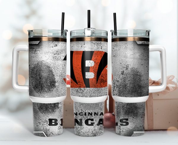 Cincinnati Bengals NFL Fingerprint Effect Custom Stanley Quencher 30oz-40oz Stainless Steel Tumbler Hot And Cold Tumbler
