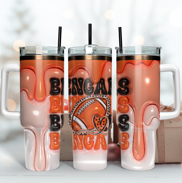 Cincinnati Bengals NFL 3D Inflated Puff Effect Custom Stanley Quencher 30oz-40oz Stainless Steel Tumbler Hot And Cold Tumbler