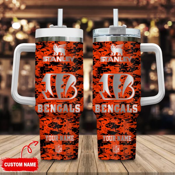 Cincinnati Bengals NFL Camouflage Silver Logo Custom Stanley Quencher 30oz-40oz Stainless Steel Tumbler Hot And Cold Tumbler