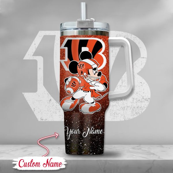 Cincinnati Bengals NFL Mickey Mouse Glitter Custom Stanley Quencher 30oz-40oz Stainless Steel Tumbler Hot And Cold Tumbler - Image 2