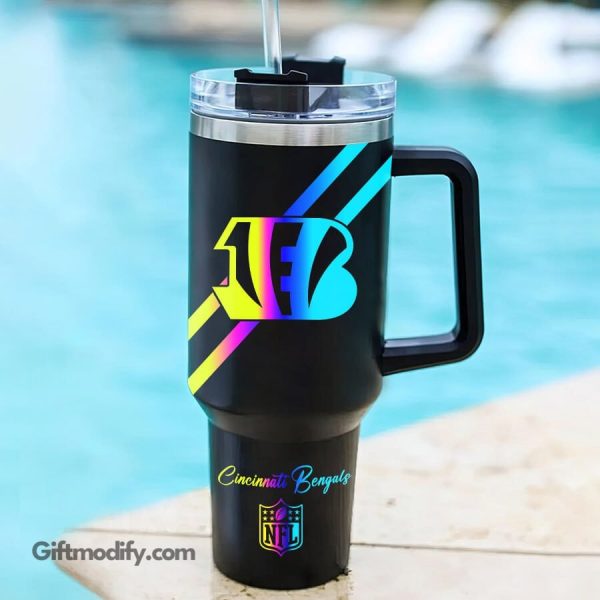 Cincinnati Bengals NFL Hologram Logo Custom Stanley Quencher 30oz-40oz Stainless Steel Tumbler Hot And Cold Tumbler - Image 2