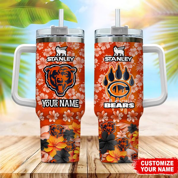 Chicago Bears NFL Tropical Floral Custom Stanley Quencher 30oz-40oz Stainless Steel