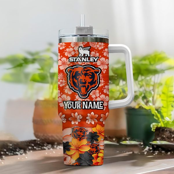 Chicago Bears NFL Tropical Floral Custom Stanley Quencher 30oz-40oz Stainless Steel - Image 2