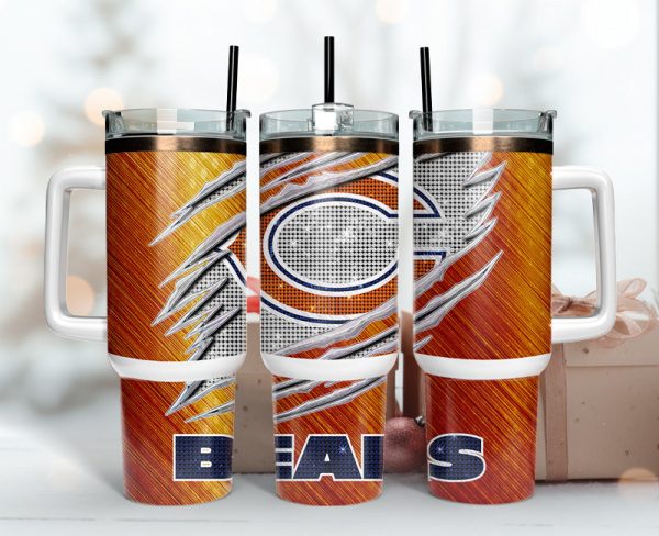 Chicago Bears NFL Bling Effect Custom Stanley Quencher 30oz-40oz Stainless Steel Tumbler Hot And Cold Tumbler