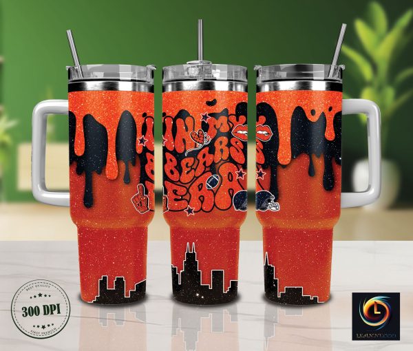 Chicago Bears NFL Glitter Custom Stanley Quencher 30oz-40oz Stainless Steel Tumbler Hot And Cold Tumbler