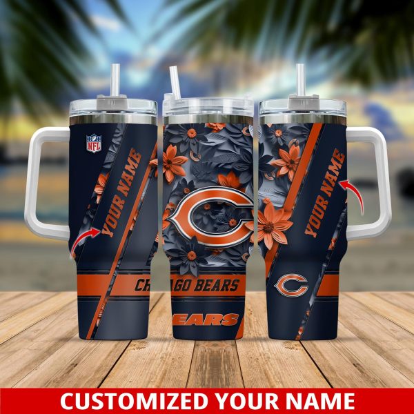 Chicago Bears NFL Custom Stanley Quencher 30oz-40oz Stainless Steel Tumbler Hot And Cold Tumbler