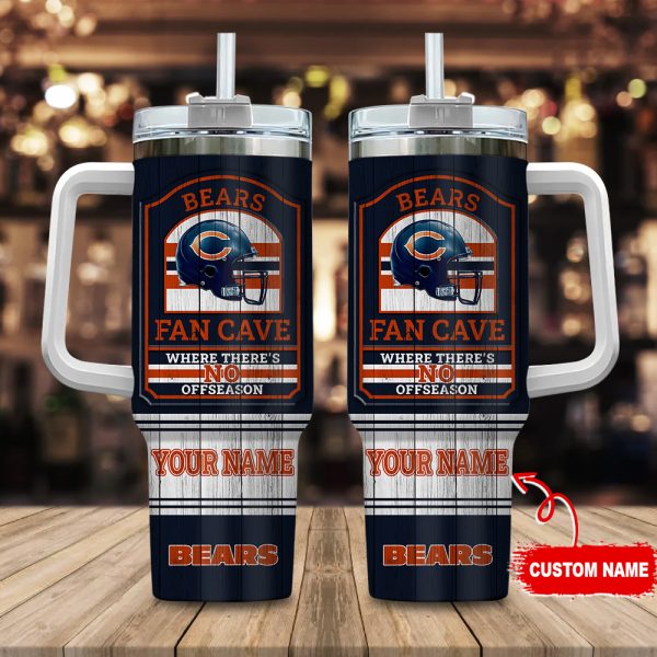 Chicago Bears NFL Fan Cave Custom Stanley Quencher 30oz-40oz Stainless Steel Tumbler Hot And Cold Tumbler