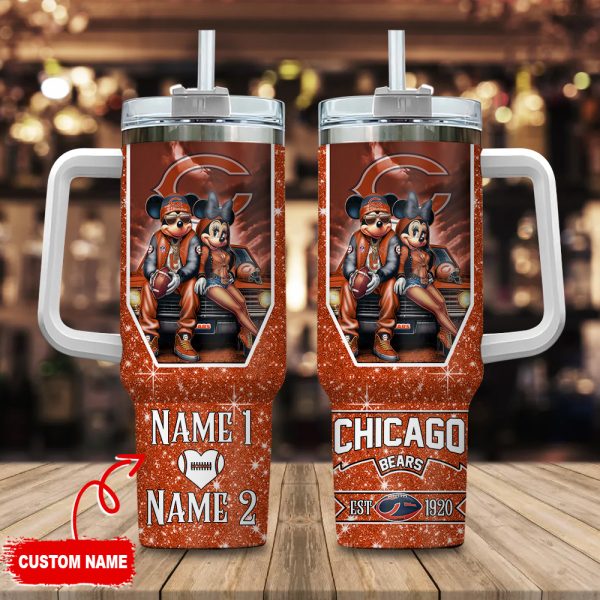 Chicago Bears NFL Mickey And Minnie Couple Custom Stanley Quencher 30oz-40oz Stainless Steel Tumbler Hot And Cold Tumbler