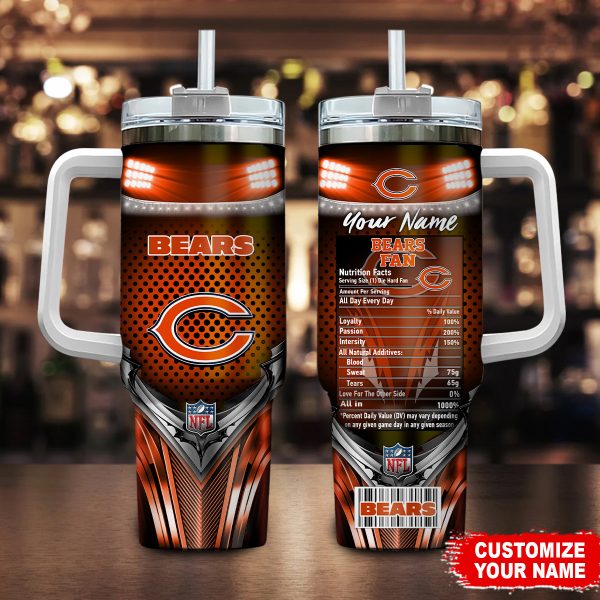 Chicago Bears NFL Nutrition Facts Custom Stanley Quencher 30oz-40oz Stainless Steel Tumbler Hot And Cold Tumbler