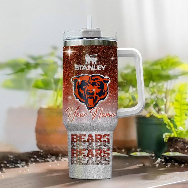 Chicago Bears NFL Glitter Custom Stanley Quencher 30oz-40oz Stainless Steel Tumbler Hot And Cold Tumbler - Image 2