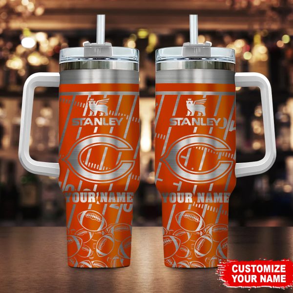 Chicago Bears NFL Silver Custom Stanley Quencher 30oz-40oz Stainless Steel Tumbler Hot And Cold Tumbler