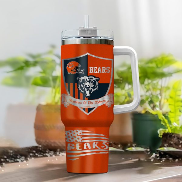 Chicago Bears NFL Silver Logo Custom Stanley Quencher 30oz-40oz Stainless Steel Tumbler Hot And Cold Tumbler - Image 2