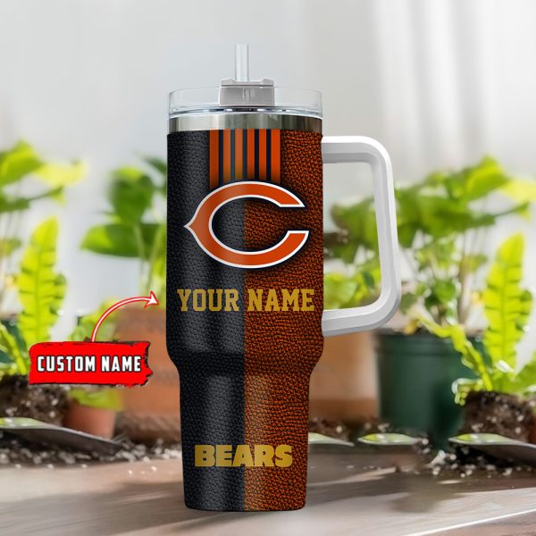 Chicago Bears NFL Leather Effect Custom Stanley Quencher 30oz-40oz Stainless Steel Tumbler Hot And Cold Tumbler - Image 2