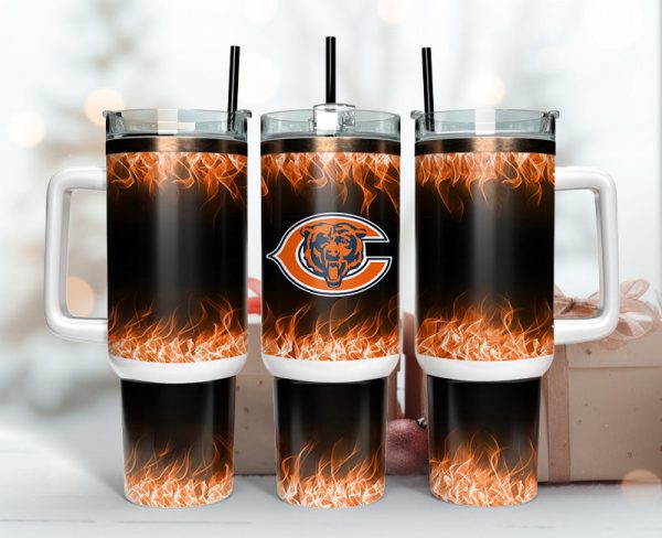 Chicago Bears NFL Fire Effect Custom Stanley Quencher 30oz-40oz Stainless Steel Tumbler Hot And Cold Tumbler