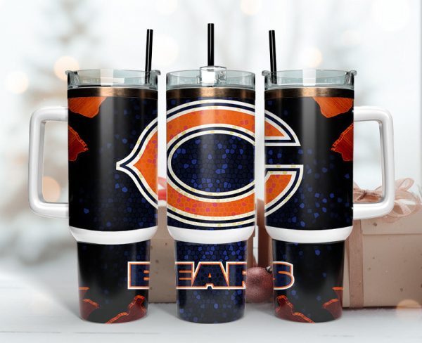 Chicago Bears NFL Stained Glass Effect Custom Stanley Quencher 30oz-40oz Stainless Steel Tumbler Hot And Cold Tumbler