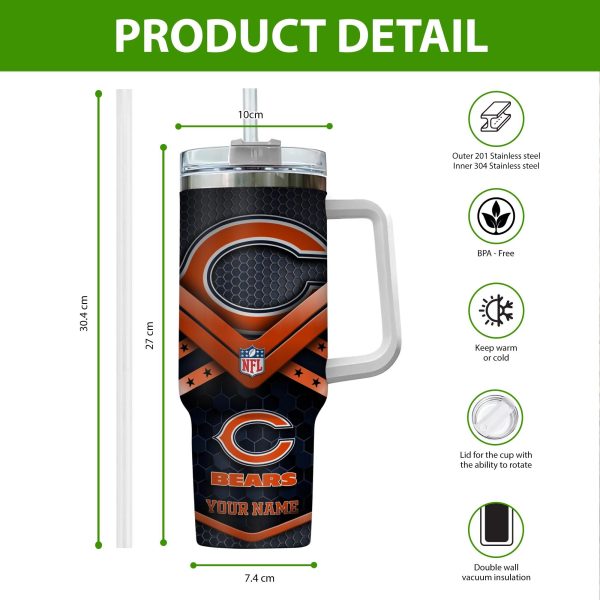 Chicago Bears NFL Custom Stanley Quencher 30oz-40oz Stainless Steel Tumbler Hot And Cold Tumbler - Image 2