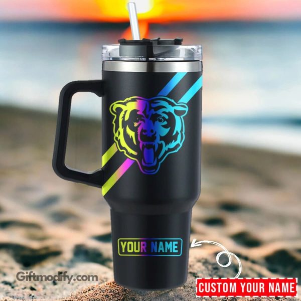 Chicago Bears NFL Hologram Logo Custom Stanley Quencher 30oz-40oz Stainless Steel Tumbler Hot And Cold Tumbler