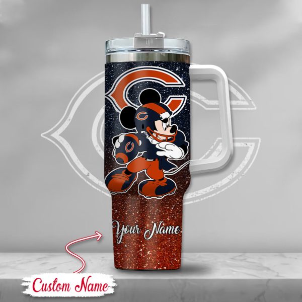 Chicago Bears NFL Mickey Mouse Glitter Custom Stanley Quencher 30oz-40oz Stainless Steel Tumbler Hot And Cold Tumbler - Image 2