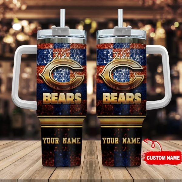 Chicago Bears NFL Glitter Golden Logo Custom Stanley Quencher 30oz-40oz Stainless Steel Tumbler Hot And Cold Tumbler