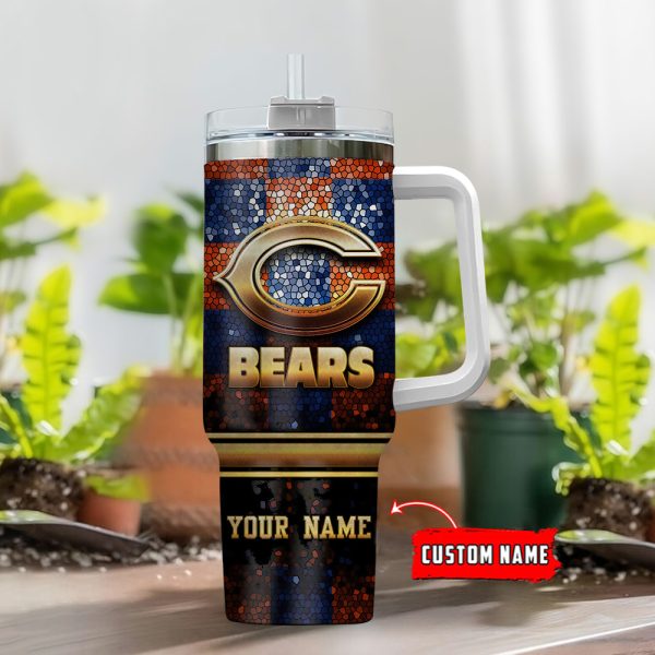Chicago Bears NFL Glitter Golden Logo Custom Stanley Quencher 30oz-40oz Stainless Steel Tumbler Hot And Cold Tumbler - Image 2
