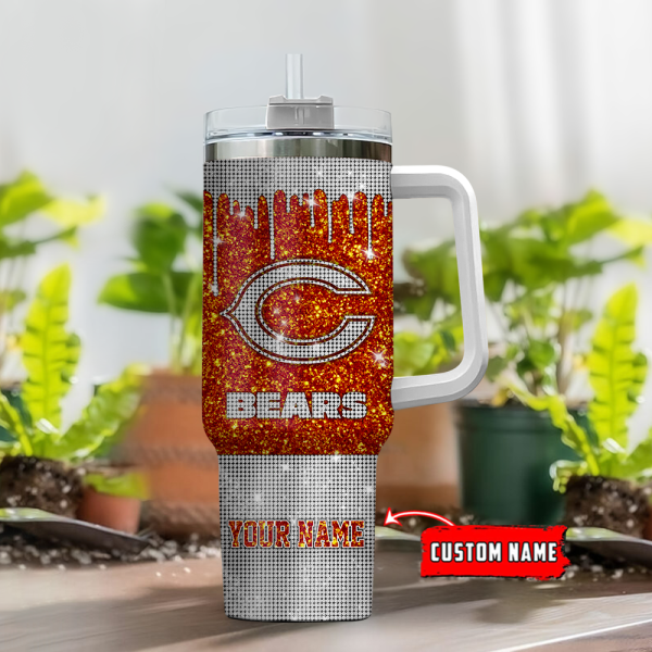 Chicago Bears NFL Glitter Custom Stanley Quencher 30oz-40oz Stainless Steel Tumbler Hot And Cold Tumbler - Image 2