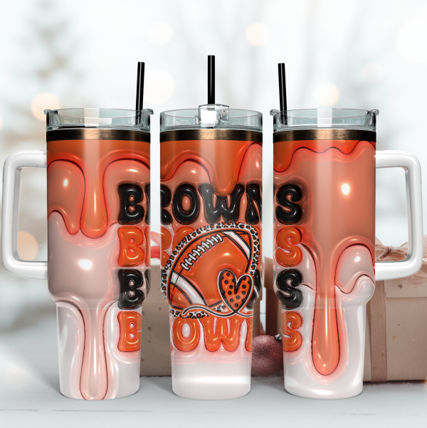 Cleveland Browns NFL 3D Inflated Puff Effect Custom Stanley Quencher 30oz-40oz Stainless Steel Tumbler Hot And Cold Tumbler