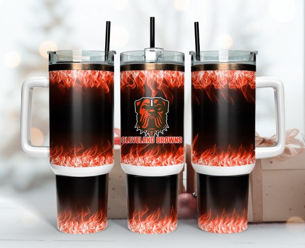 Cleveland Browns NFL Fire Effect Custom Stanley Quencher 30oz-40oz Stainless Steel Tumbler Hot And Cold Tumbler