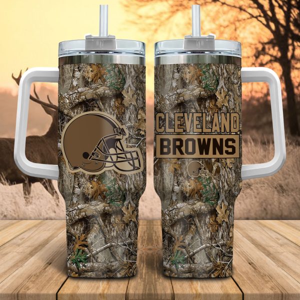 Cleveland Browns NFL Hunting Realtree Custom Stanley Quencher 30oz-40oz Stainless Steel Tumbler Hot And Cold Tumbler