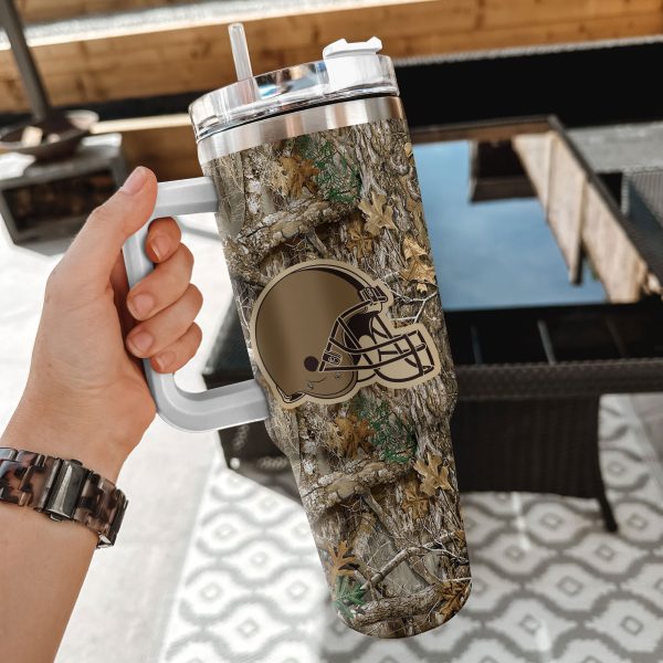Cleveland Browns NFL Hunting Realtree Custom Stanley Quencher 30oz-40oz Stainless Steel Tumbler Hot And Cold Tumbler - Image 2