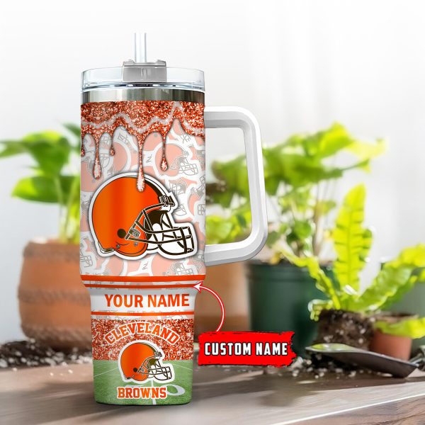 Cleveland Browns NFL Glitter Custom Stanley Quencher 30oz-40oz Stainless Steel Tumbler Hot And Cold Tumbler