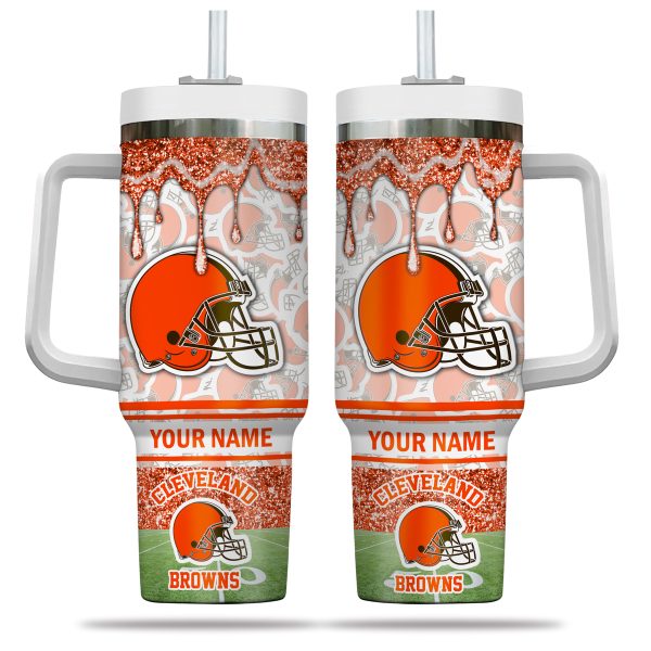 Cleveland Browns NFL Glitter Custom Stanley Quencher 30oz-40oz Stainless Steel Tumbler Hot And Cold Tumbler - Image 2